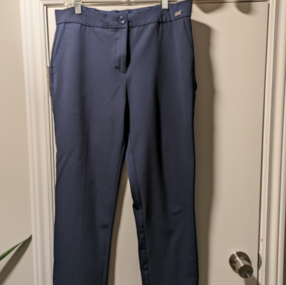 Bradley Mischka Blue Dress Pants Women Size 12 Tailored Straight Leg Workwear